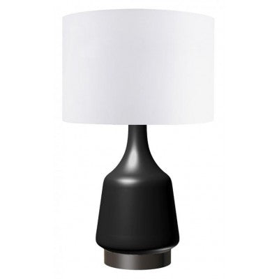 Home2 Suites Chelsea Table Lamp – Black Resin Base with Bronze Hardware & Linen Drumshade