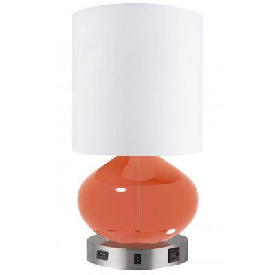 Home2 Suites Chibeca Table Lamp – Coral Glass Base with Satin Nickel & USB/Outlet