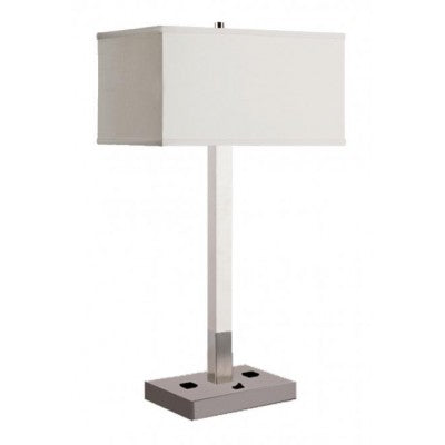 Marriott Residence Inn Hotel Table Lamp – Dual Outlet White Linen Shade & Brushed Nickel Base