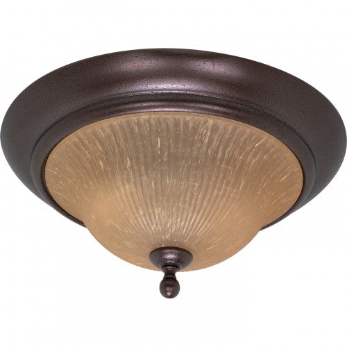 2-Light 16" Flush Mount Ceiling Lamp – Copper Bronze with Champagne Linen Washed Glass