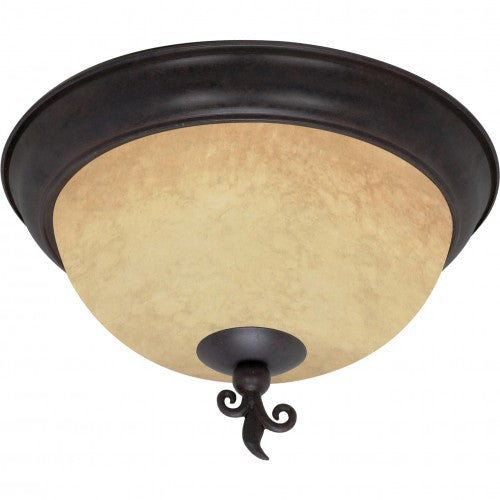 3-Light 15" Flush Mount Ceiling Lamp – Old Bronze with Tuscan Suede Glass