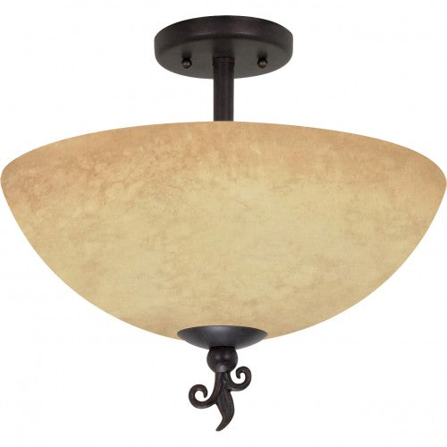 3-Light 16" Semi Flush Mount Ceiling Lamp – Old Bronze with Tuscan Suede Glass