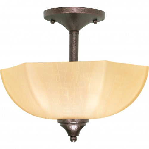 2-Light 13" Semi Flush Mount Ceiling Lamp – Copper Bronze with Champagne Washed Linen Glass