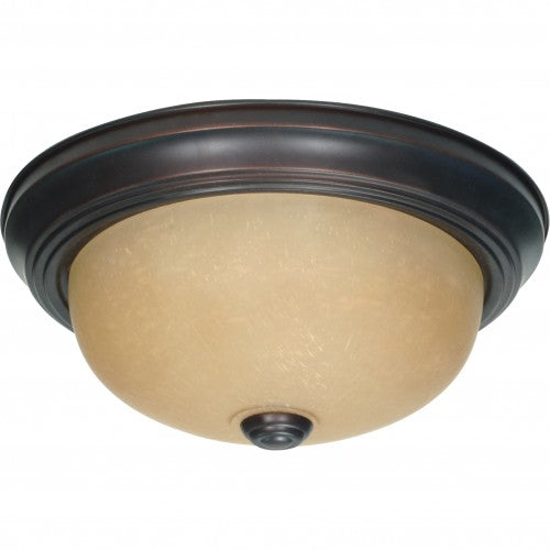 2-Light Small Dome Flush Mount Ceiling Light – Mahogany Bronze with Champagne Linen Glass | Modern Indoor Lighting