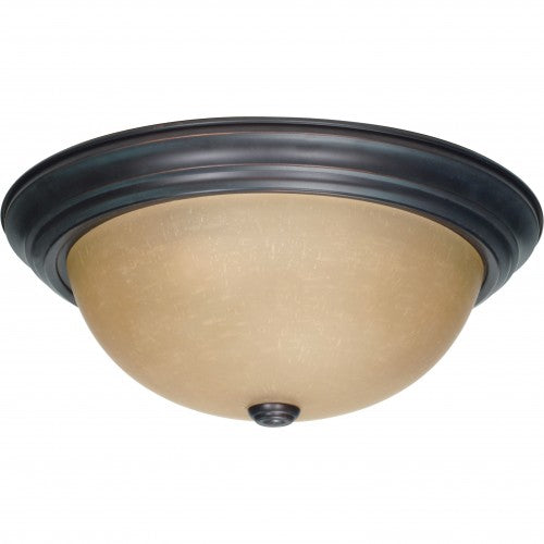 3-Light Large Dome Flush Mount Ceiling Light – Mahogany Bronze with Champagne Linen Glass | Modern Indoor Lighting