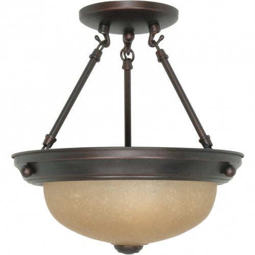 2-Light Small Dome Semi-Flush Mount Ceiling Light – Mahogany Bronze with Champagne Linen Glass | Modern Indoor Lighting