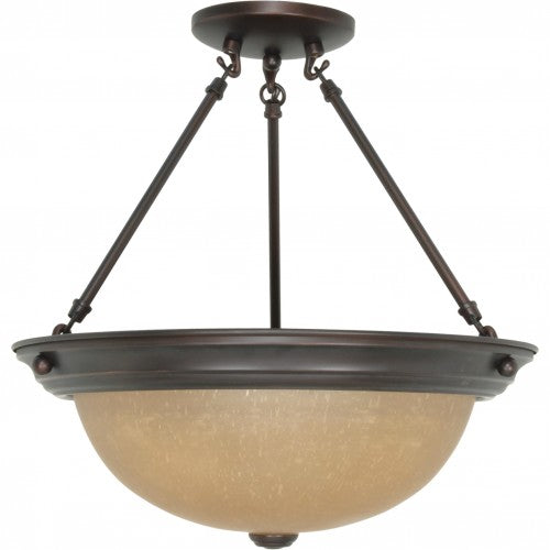 3-Light Large Dome Semi-Flush Mount Ceiling Light – Mahogany Bronze with Champagne Linen Glass | Modern Indoor Lighting