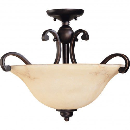 3-Light Semi Flush Mount Ceiling Light – Copper Espresso Finish with Honey Marble Glass Shades
