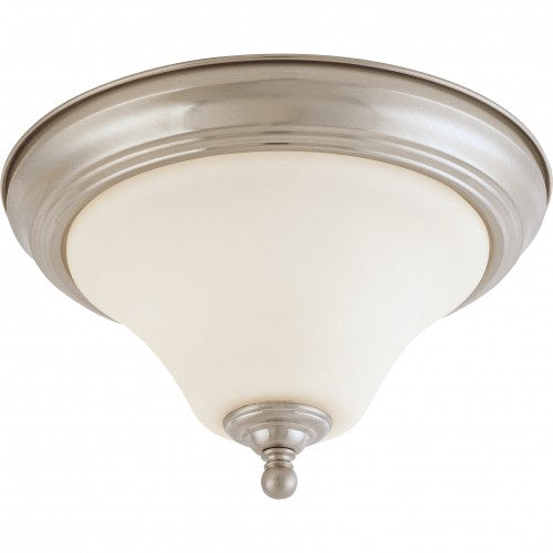 1-Light Small Dome Flush Mount Ceiling Light – Brushed Nickel Finish with White Satin Glass
