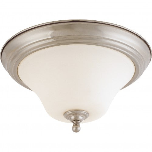 2-Light Medium Dome Flush Mount Ceiling Light – Brushed Nickel Finish with White Satin Glass