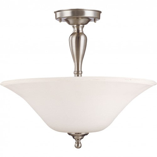 3-Light Semi Flush Mount Ceiling Light in Brushed Nickel with White Satin Glass