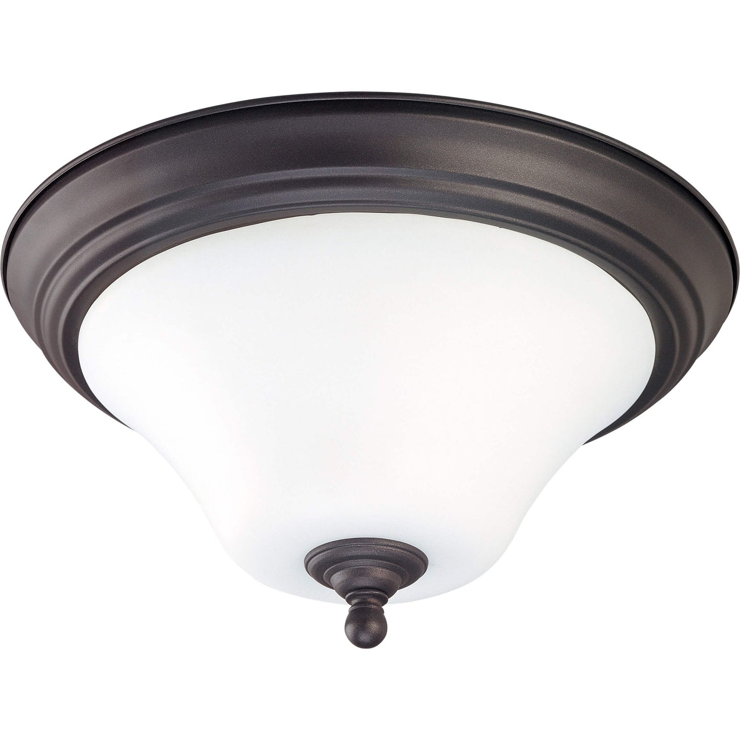 2-Light Medium Dome Flush Mount Ceiling Light in Dark Chocolate Bronze with White Satin Glass