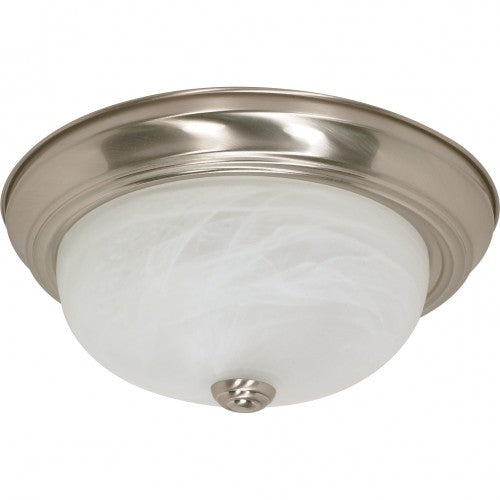 2-Light 13" Flush Mount Ceiling Lamp – Brushed Nickel with Alabaster Glass