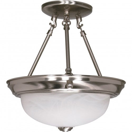 2-Light 11" Semi Flush Mount Ceiling Lamp – Brushed Nickel with Alabaster Glass