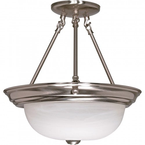 3-Light 15" Semi Flush Mount Ceiling Lamp – Brushed Nickel with Alabaster Glass