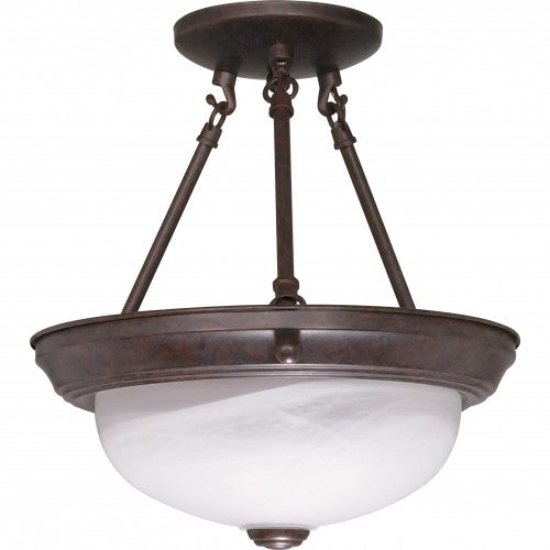 2-Light 11" Semi Flush Mount Ceiling Lamp – Old Bronze with Alabaster Glass