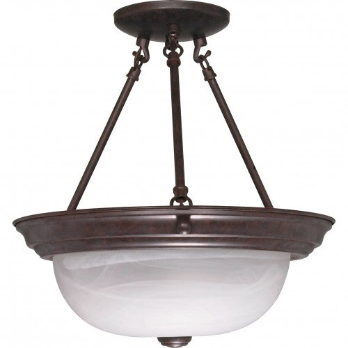 2-Light 13" Semi Flush Mount Ceiling Lamp – Old Bronze with Alabaster Glass