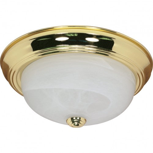 2-Light 11" Flush Mount Ceiling Lamp – Polished Brass with Alabaster Glass