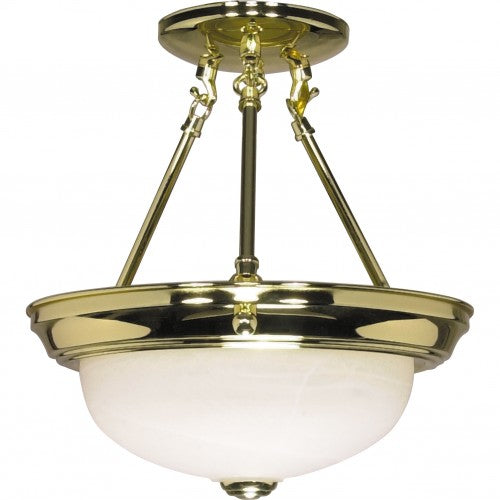Polished Brass 2-Light Semi-Flush Mount Ceiling Fixture with Alabaster Glass