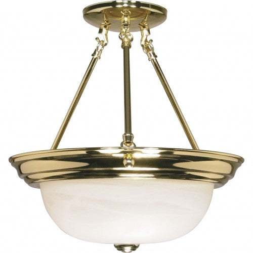 Polished Brass 2-Light Semi-Flush Mount Ceiling Light with Alabaster Glass – 13"