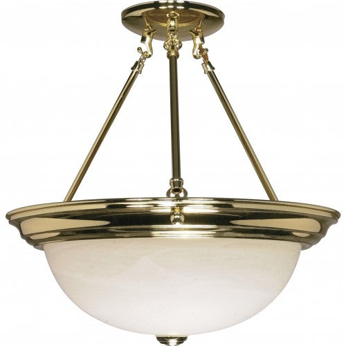 Polished Brass 3-Light Semi-Flush Mount Ceiling Light with Alabaster Glass – 15"