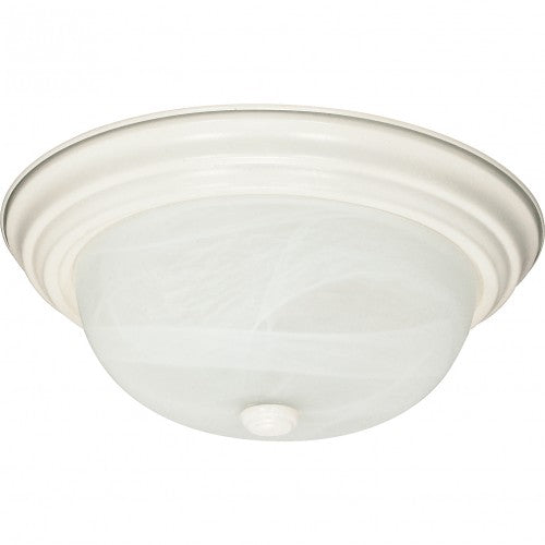 Textured White 2-Light Flush Mount Ceiling Light with Alabaster Glass – 11"