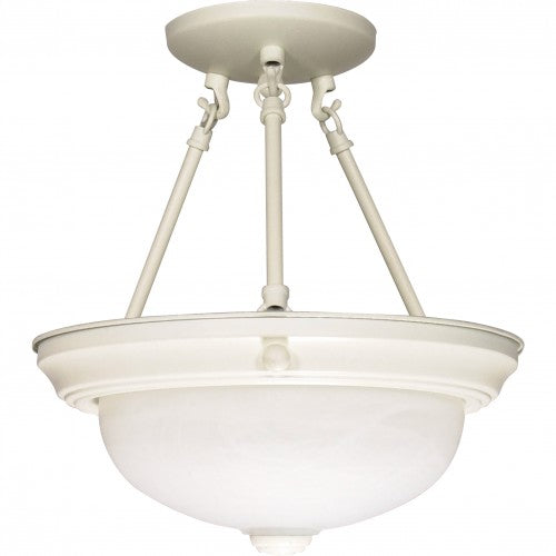 11” Semi-Flush Mount Ceiling Light – Textured White Finish with Alabaster Glass (2-Light)