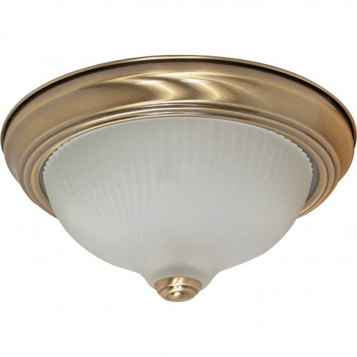 Flush Mount Ceiling Light – Antique Brass Finish with Frosted Swirl Glass (2-Light)