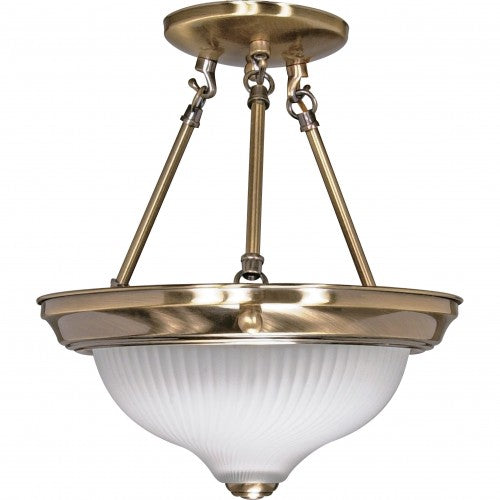 2-Light Semi-Flush Mount Ceiling Light – Antique Brass Finish with Frosted Swirl Glass