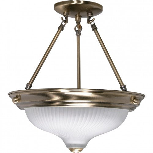 2-Light Semi-Flush Mount Ceiling Light – Antique Brass Finish with Frosted Swirl Glass