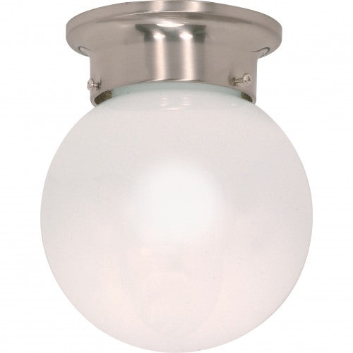 1-Light 6” Ball Ceiling Light – Brushed Nickel Finish with White Glass