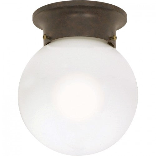 1-Light 6” Ball Ceiling Light – Old Bronze Finish with White Glass