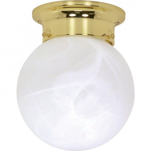 1-Light 6” Ball Ceiling Light – Polished Brass Finish with Alabaster Glass