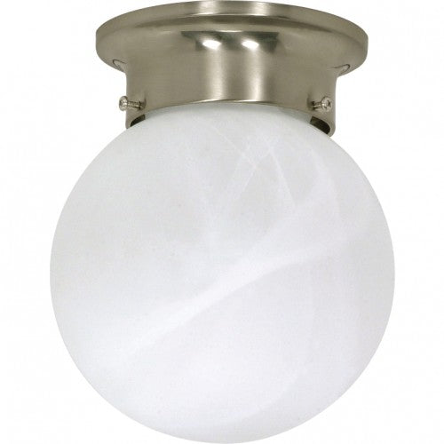 1-Light 6" Ball Flush Mount Ceiling Lamp – Brushed Nickel with Alabaster Glass