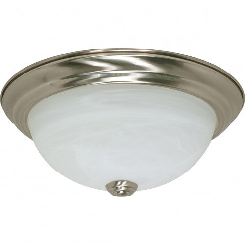 2-Light Flush Mount Ceiling Light in Brushed Nickel with Alabaster Glass