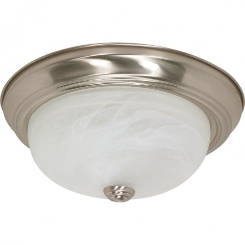 2-Light Flush Mount Ceiling Light in Brushed Nickel with Alabaster Glass