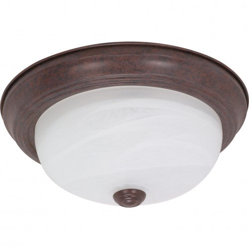 2-Light Flush Mount Ceiling Light in Old Bronze with Alabaster Glass