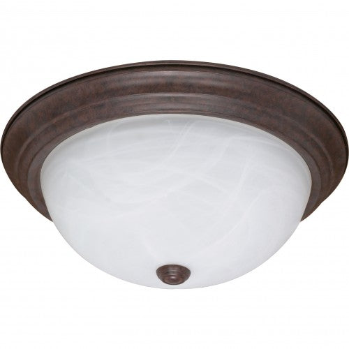 3-Light Flush Mount Ceiling Light in Old Bronze with Alabaster Glass
