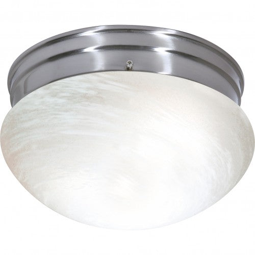 2-Light Medium Flush Mount Ceiling Light in Brushed Nickel Finish with Alabaster Mushroom Glass and (2) 13W GU24