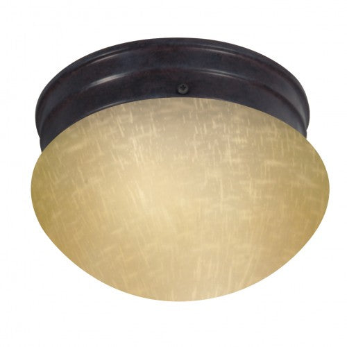 1-Light 6" Flush Mount Ceiling Light in Mahogany Bronze Finish with Champagne Linen Glass (Includes 60W A19 Bulb)