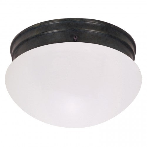 2-Light 8" Flush Mount Ceiling Light in Mahogany Bronze Finish with Frosted Mushroom Glass