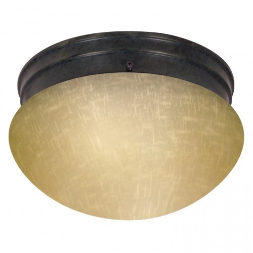 2-Light 8" Flush Mount Ceiling Light in Mahogany Bronze Finish with Champagne Linen Mushroom Glass