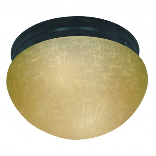 2-Light 10" Close-to-Ceiling Flush Mount Light in Mahogany Bronze Finish with Champagne Linen Glass