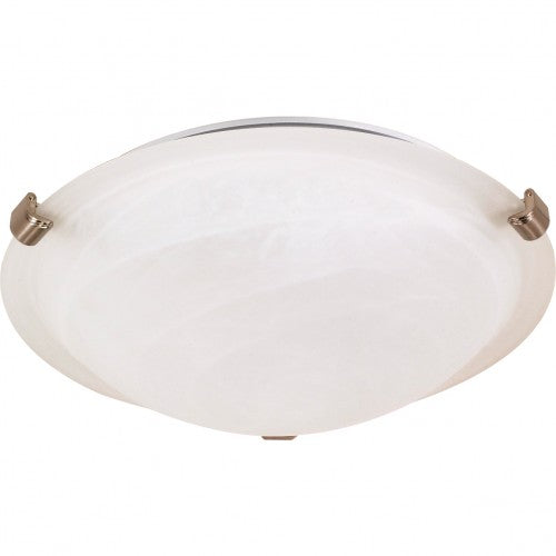2-Light Large Tri-Clip Dome Flush Mount Ceiling Lamp – Brushed Nickel with Alabaster Glass