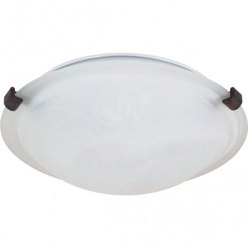 2-Light Large Tri-Clip Dome Flush Mount Ceiling Light – Old Bronze Finish with Alabaster Glass