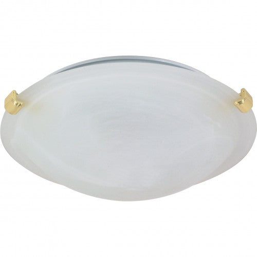 2-Light Large Tri-Clip Dome Flush Mount Ceiling Light – Polished Brass Finish with Alabaster Glass
