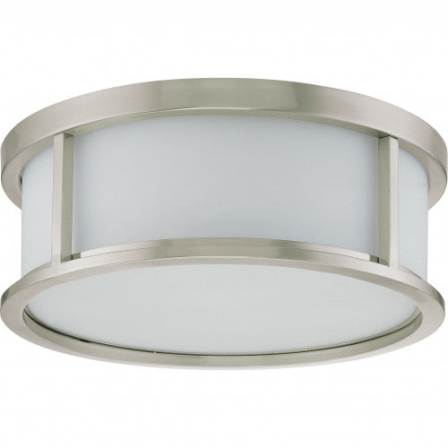 3-Light Medium Flush Mount Ceiling Light in Brushed Nickel Finish with Satin White Glass