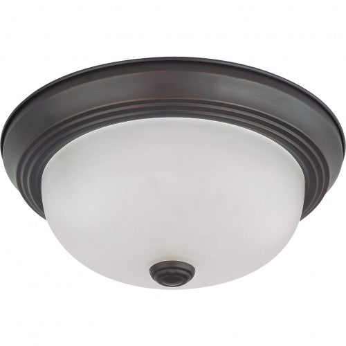 2-Light 11" Small Flush Mount Ceiling Light – Mahogany Bronze Finish with Frosted White Glass
