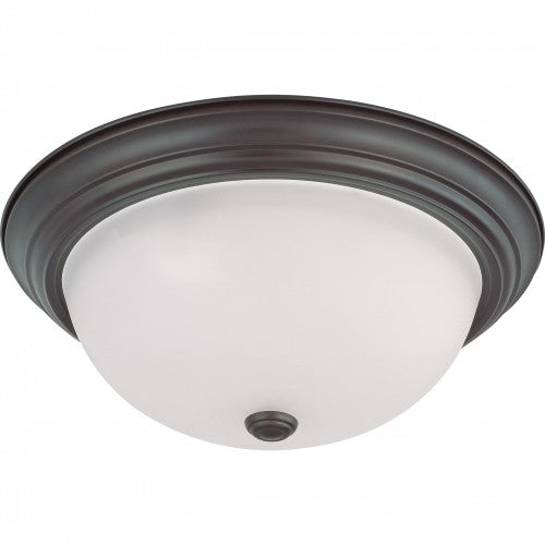 3-Light 15" Large Flush Mount Ceiling Light – Mahogany Bronze Finish with Frosted White Glass