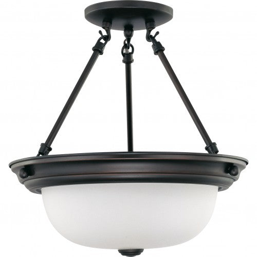 2-Light Medium Semi Flush Mount Ceiling Light – Mahogany Bronze Finish with Frosted White Glass